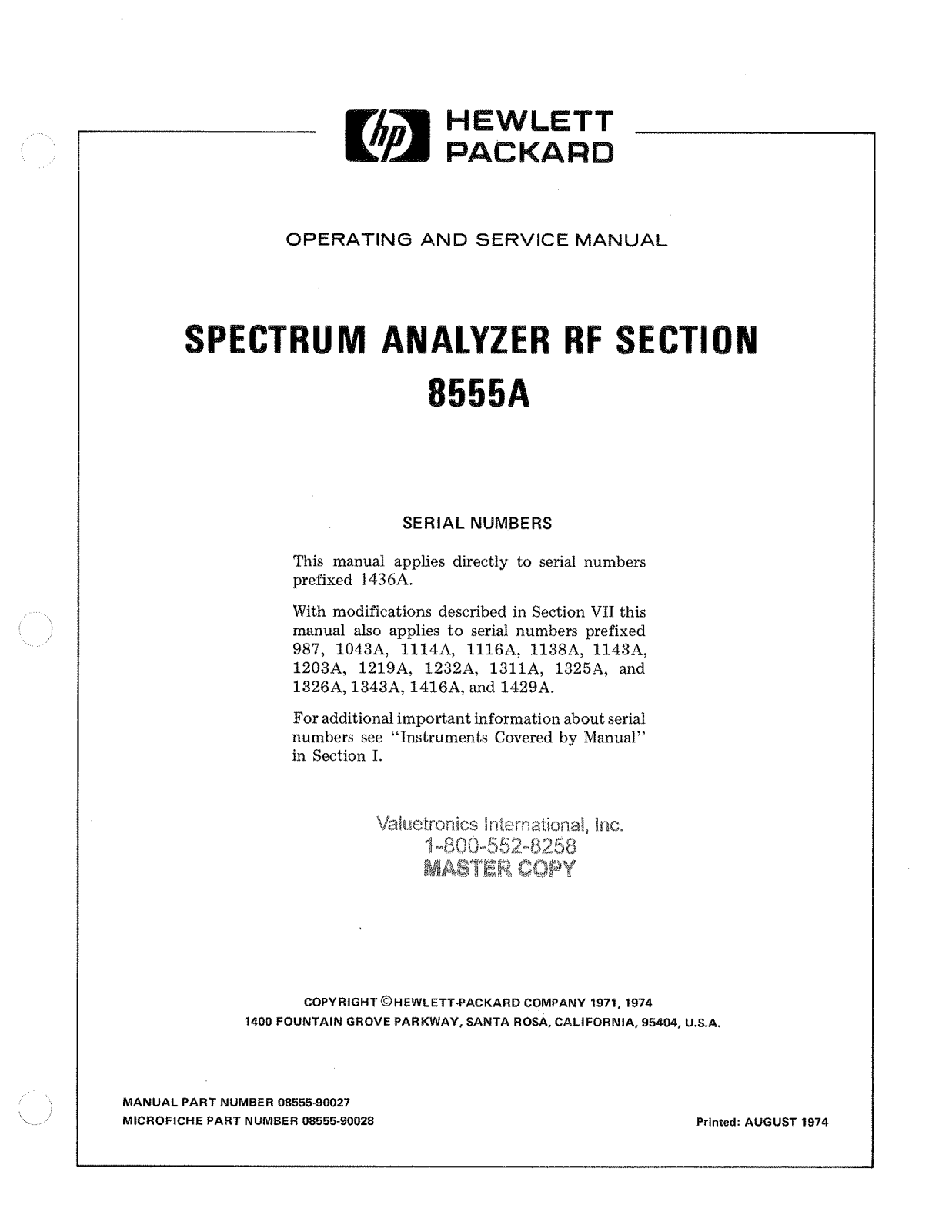 HP (Hewlett-Packard) 8555A User Manual