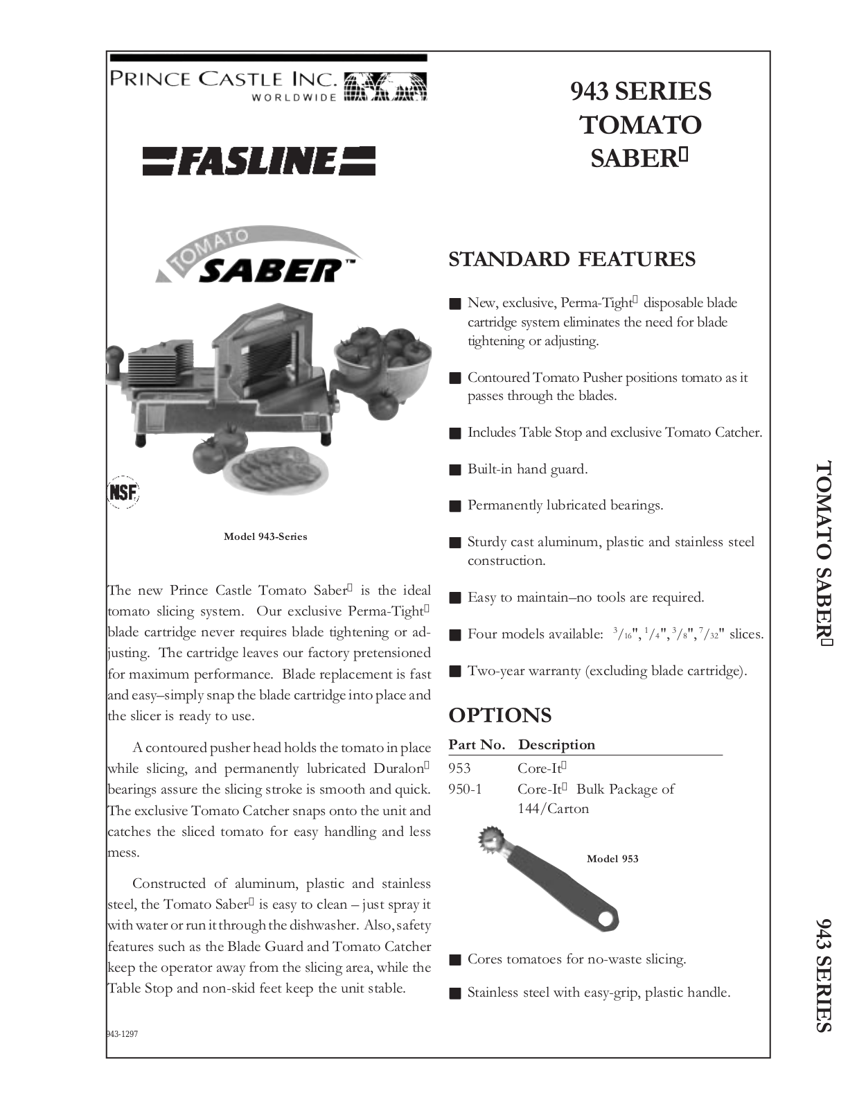 Prince Castle Tomato Saber 943 User Manual