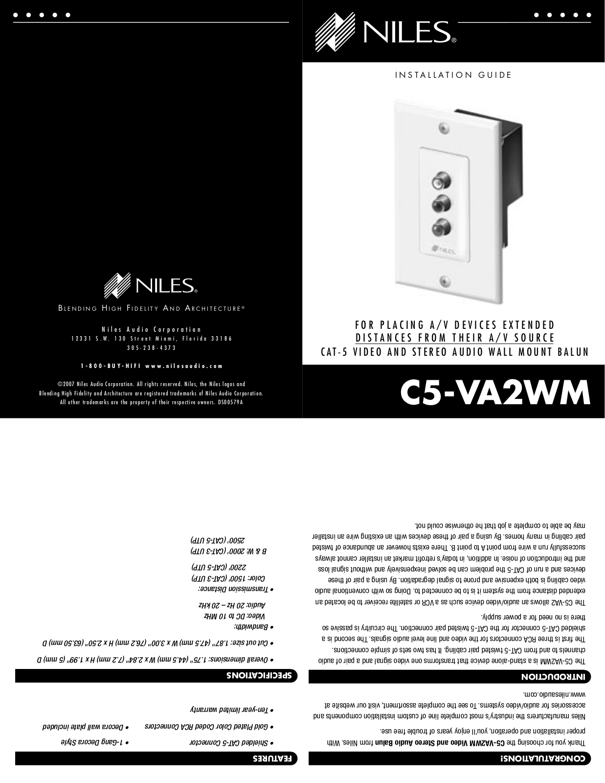 Niles C5-VA2WM Owner's Manual