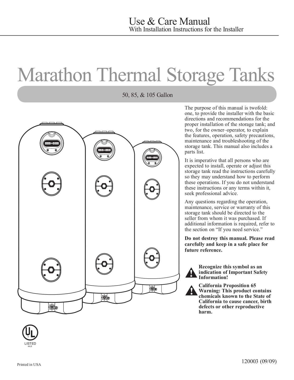 Rheem MTS85245, MTS85345, MTS852000, MTS50200, MTS102345 User Manual