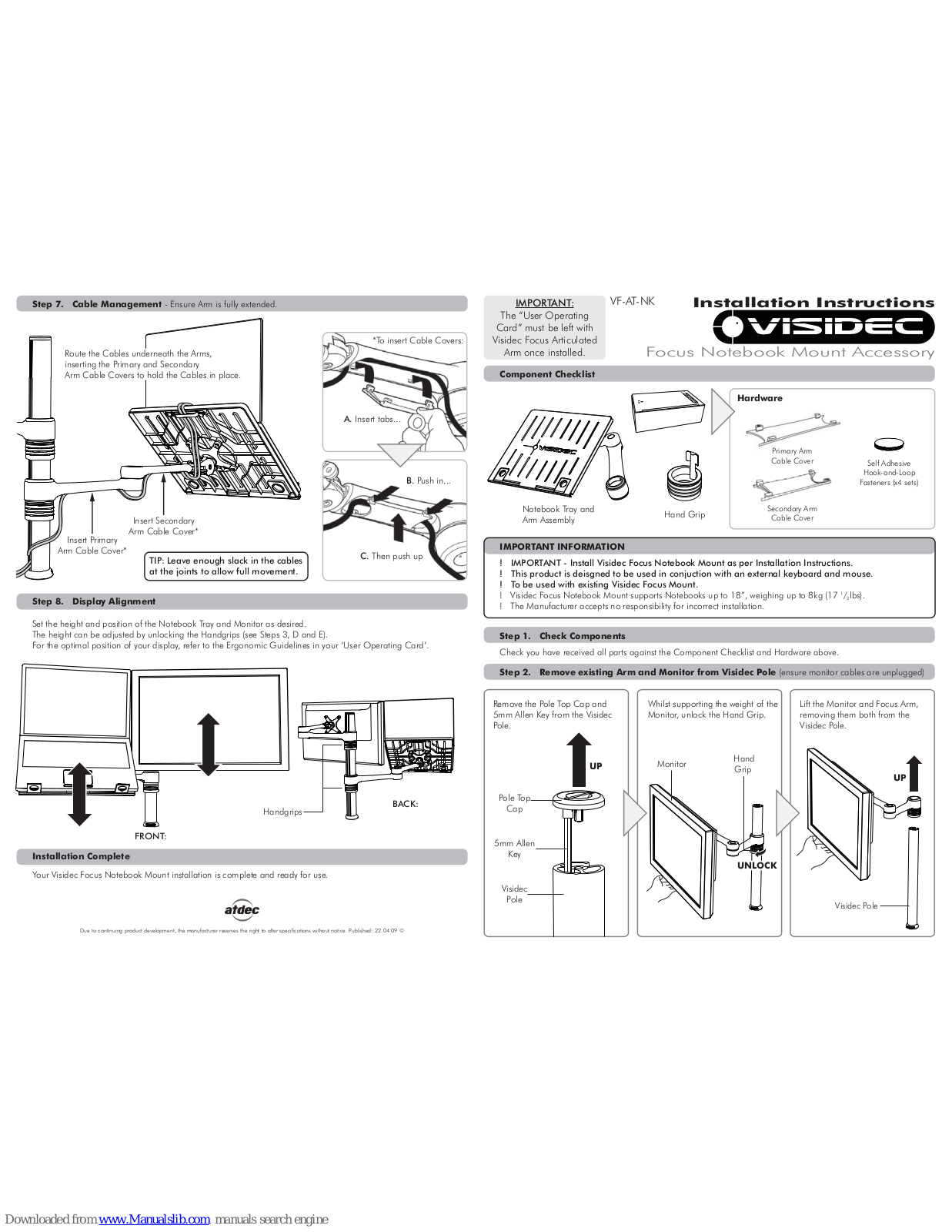 Visidec VF-AT-NK Installation Instructions Manual