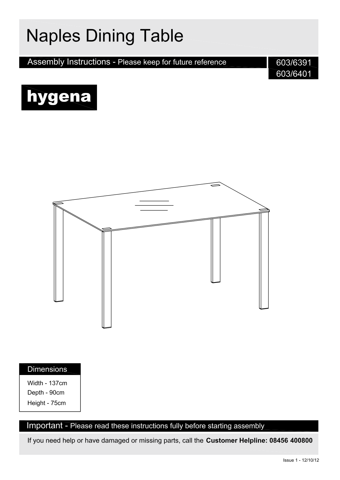 Hygena 603-6391 Instruction manual