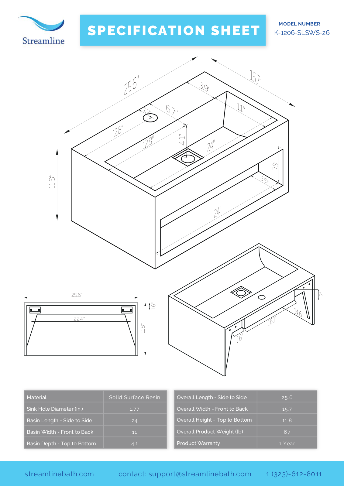 Streamline K1206SLSWS26 Specifications