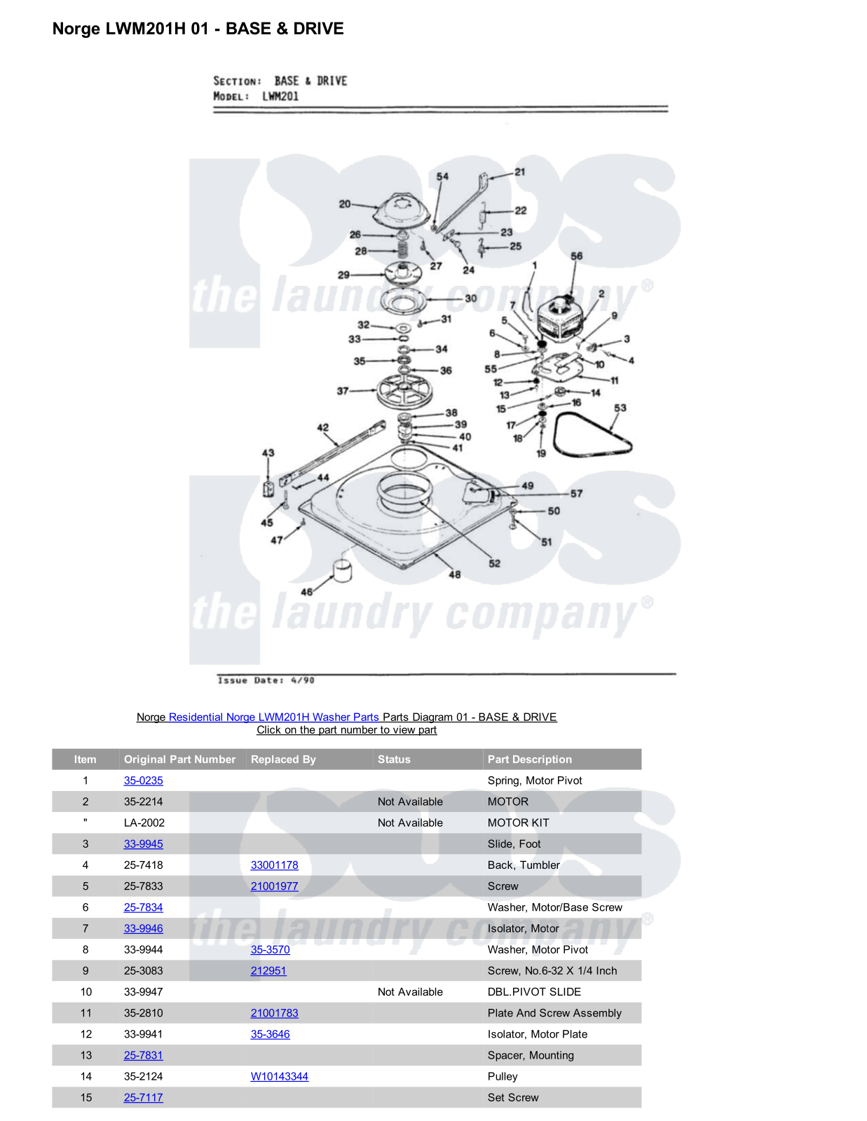 Norge LWM201H Parts Diagram