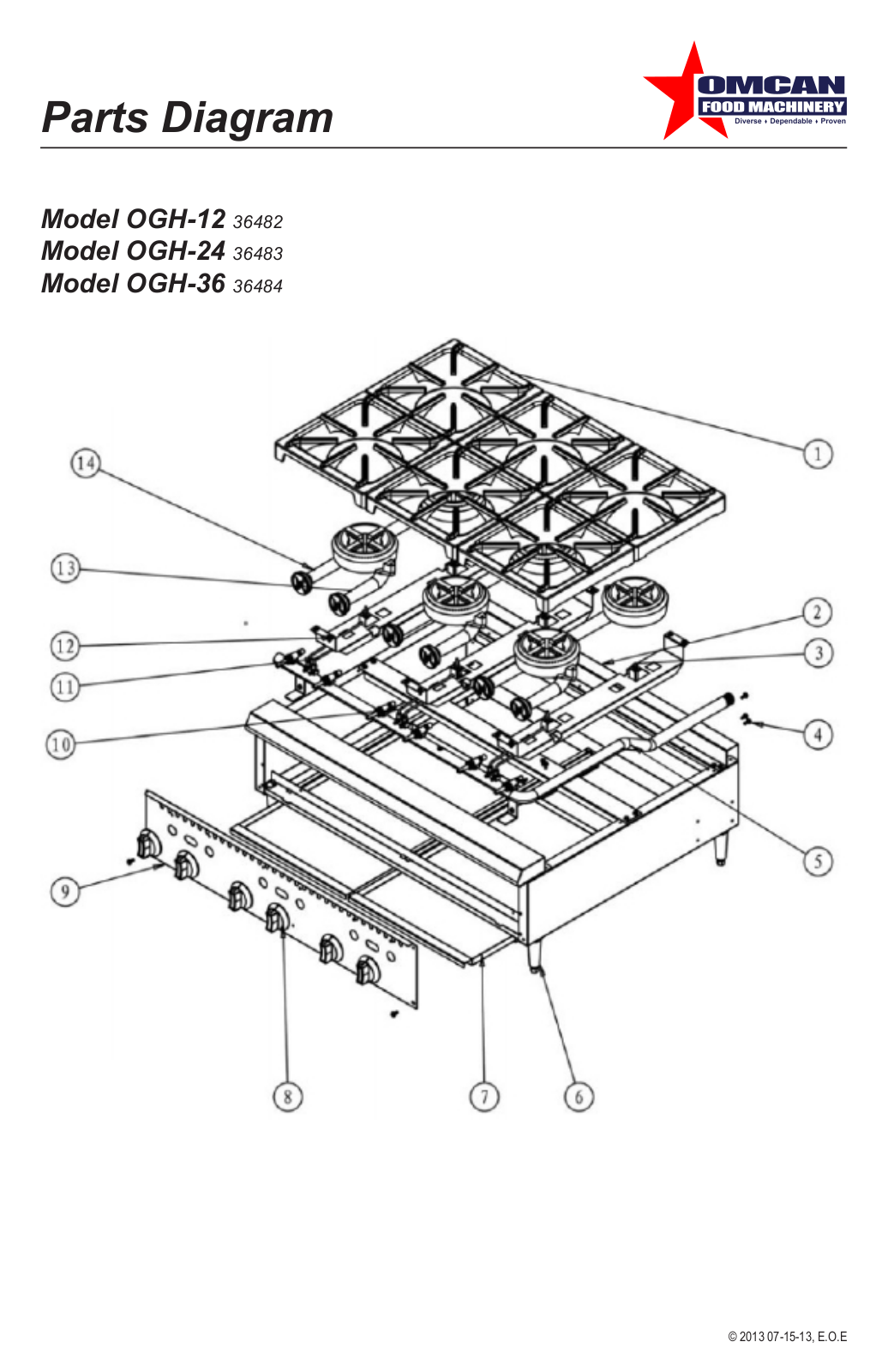 Omcan Food Machinery OGH-12 Parts List