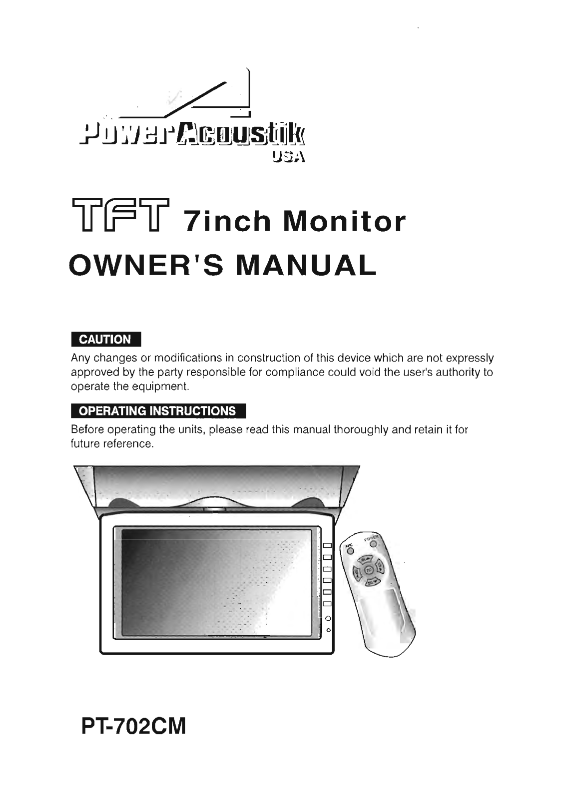 Power Acoustik PT-702CM Owners Manual