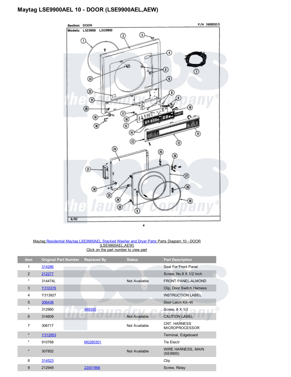 Maytag LSE9900AEL Stacked and Parts Diagram