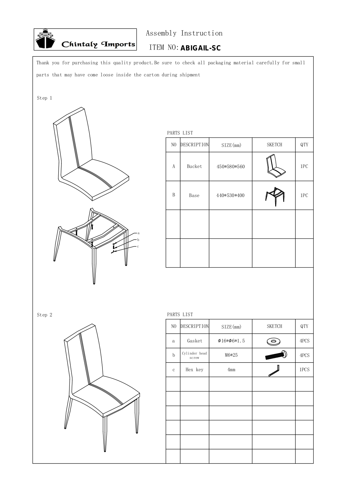 Chintaly ABIGAILSCRED Assembly Guide