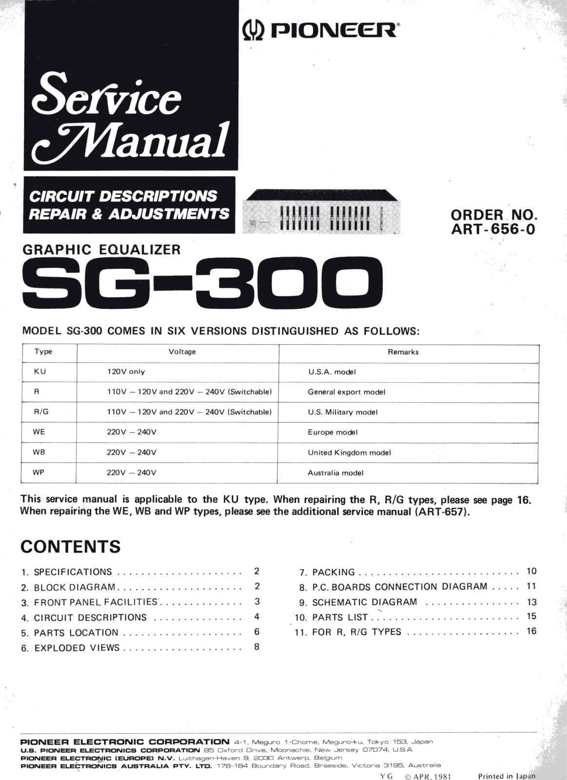 Pioneer SG-300 Service manual