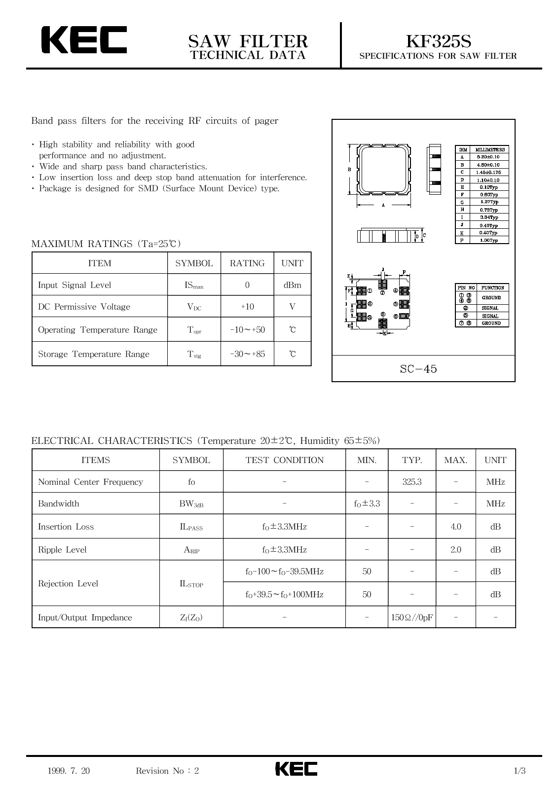 KEC KF325S Datasheet