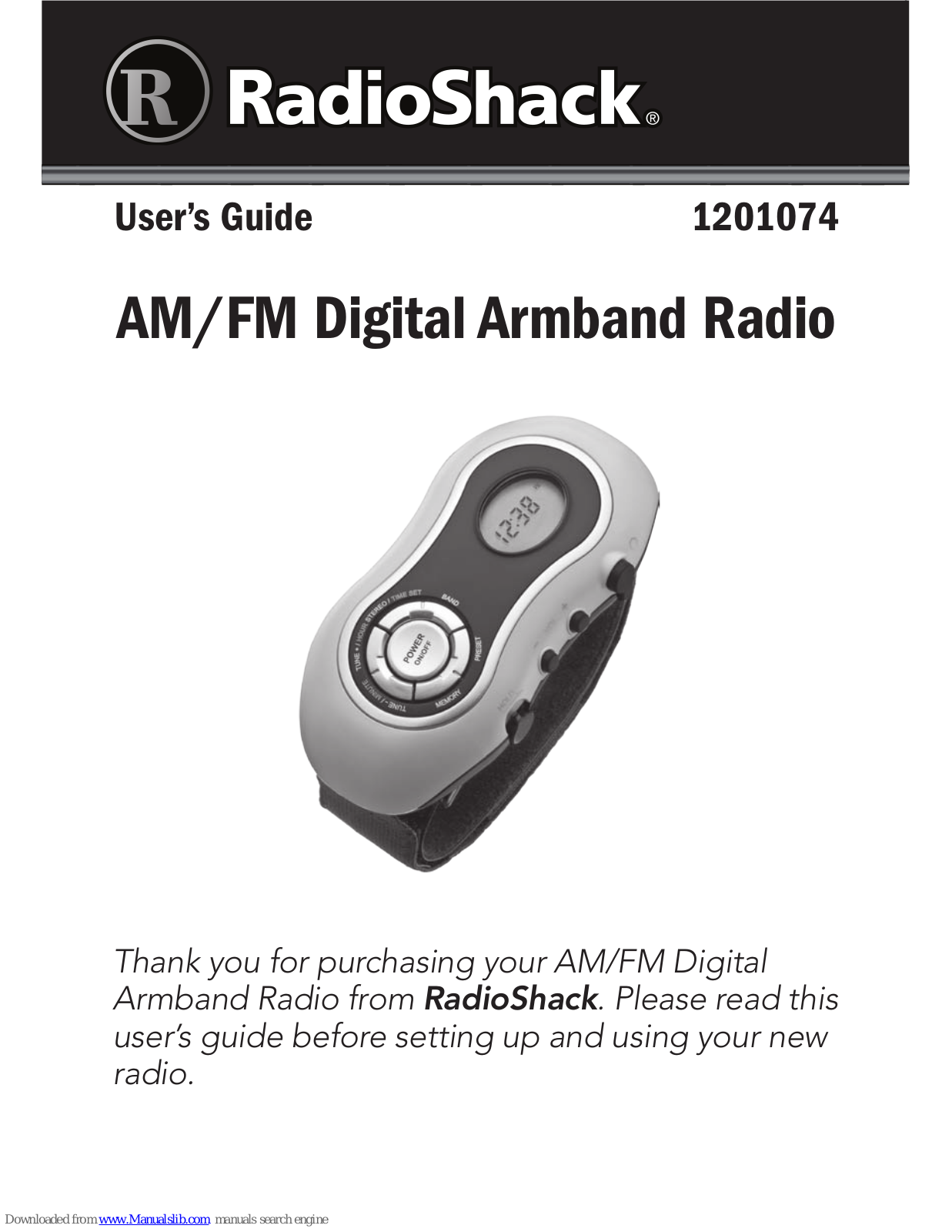 Radio Shack AM/FM Digital Armband Radio, 1201074 User Manual