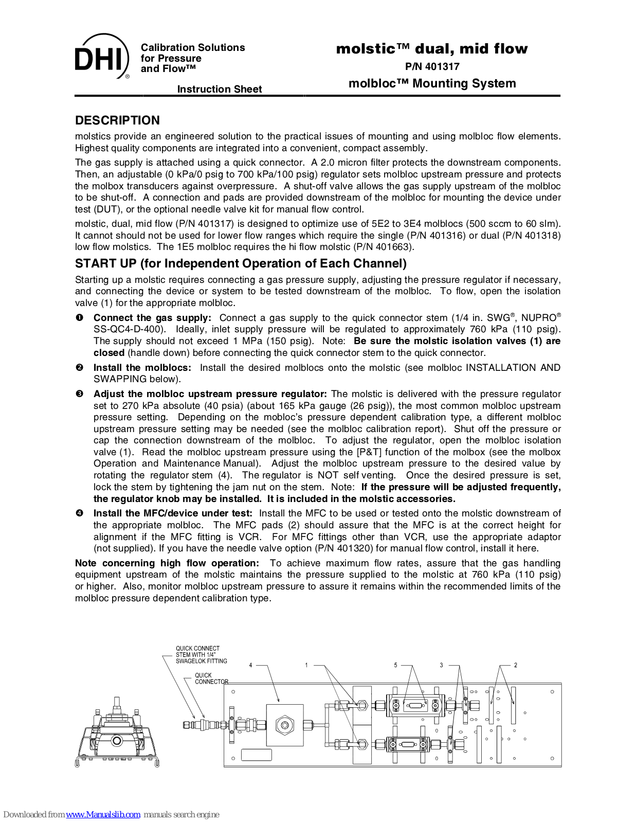 DH Instruments DUAL MID FLOW, 401317 Instruction Sheet