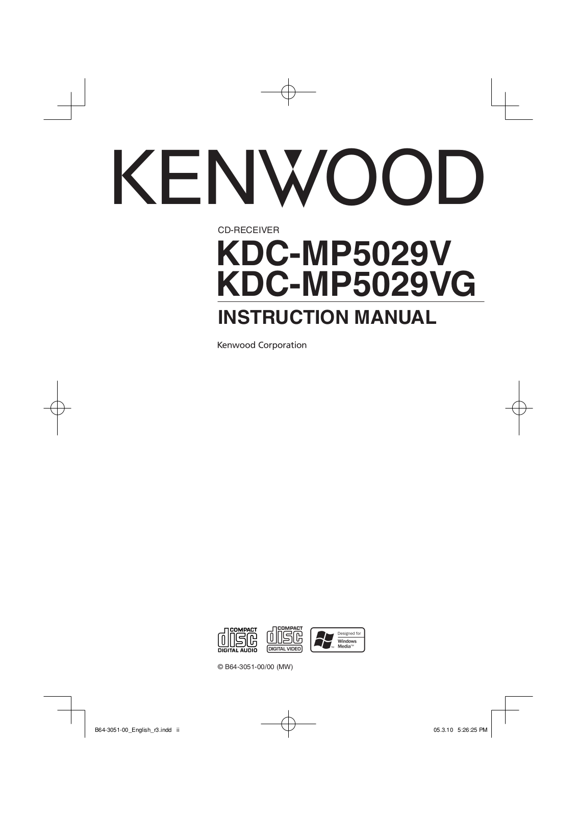 Kenwood KDC-MP5029VG, KDC-MP5029V User Manual