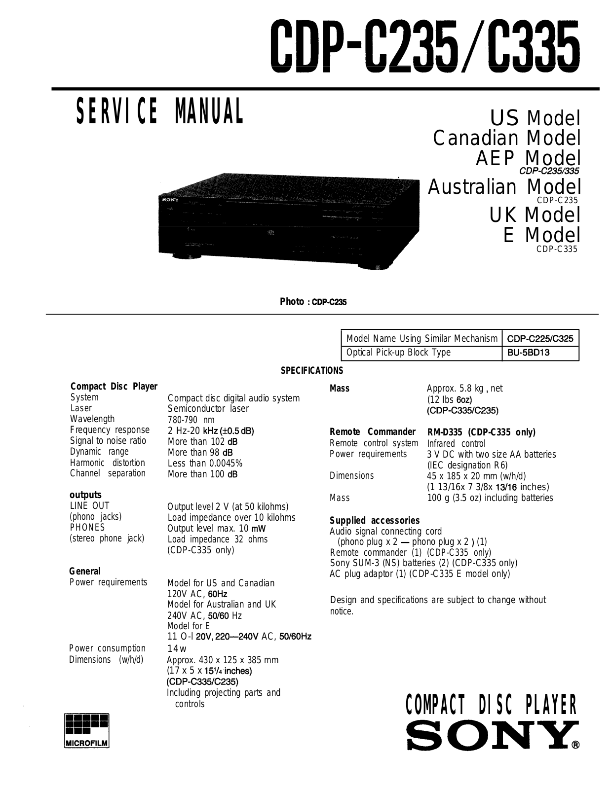 Sony CDPC-235, CDPC-335 Service manual