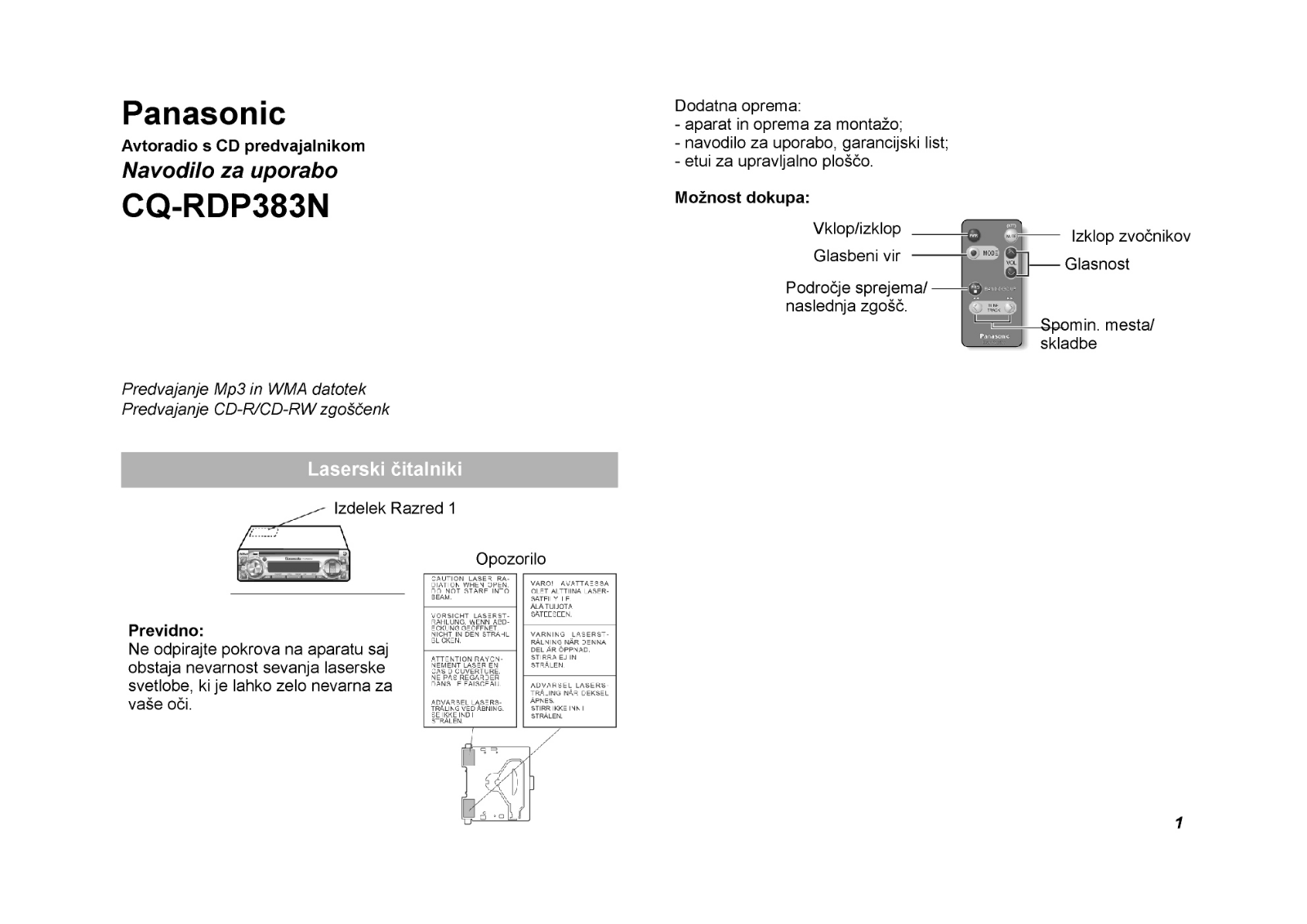 Panasonic CQ-RDP383N User Manual
