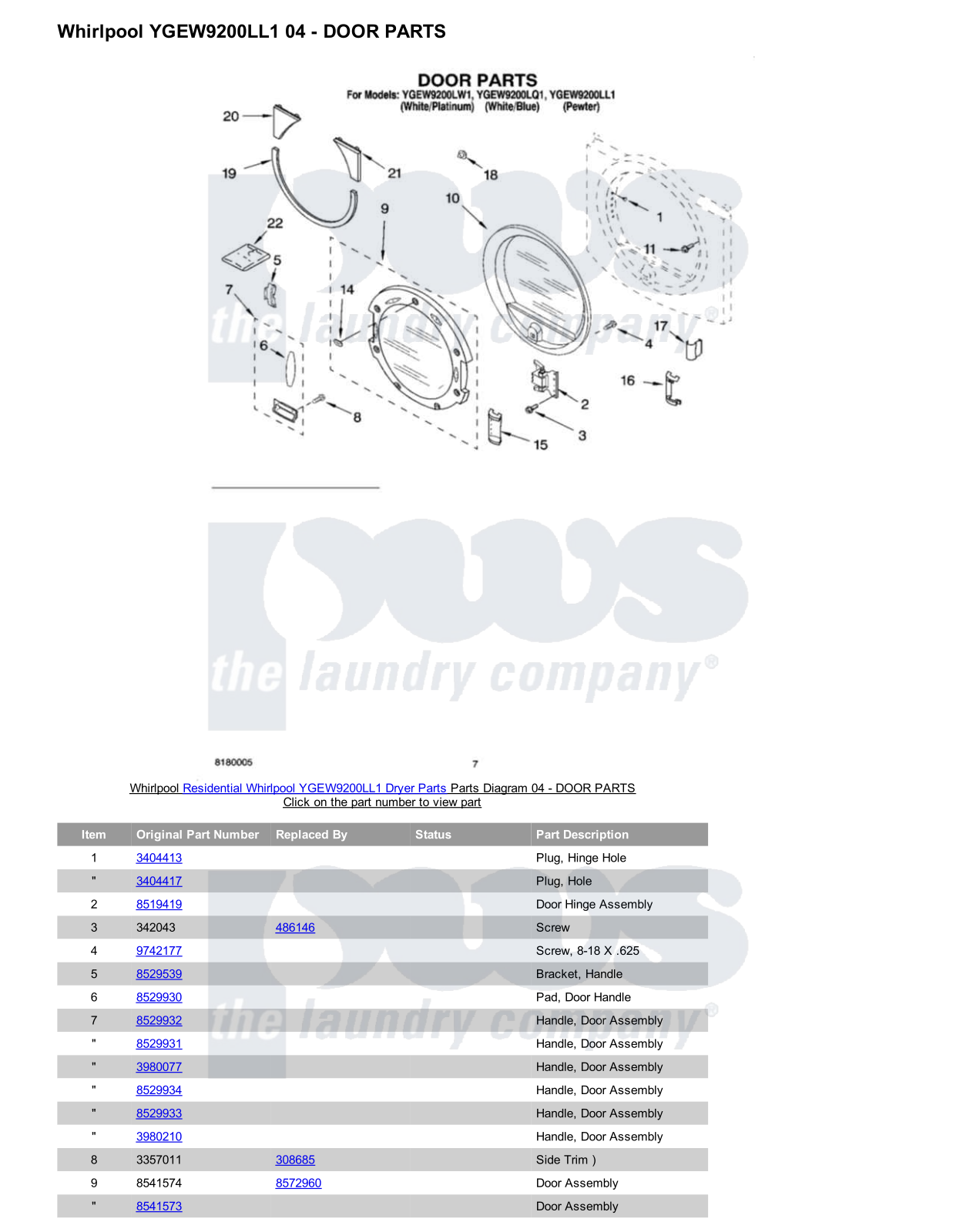 Whirlpool YGEW9200LL1 Parts Diagram