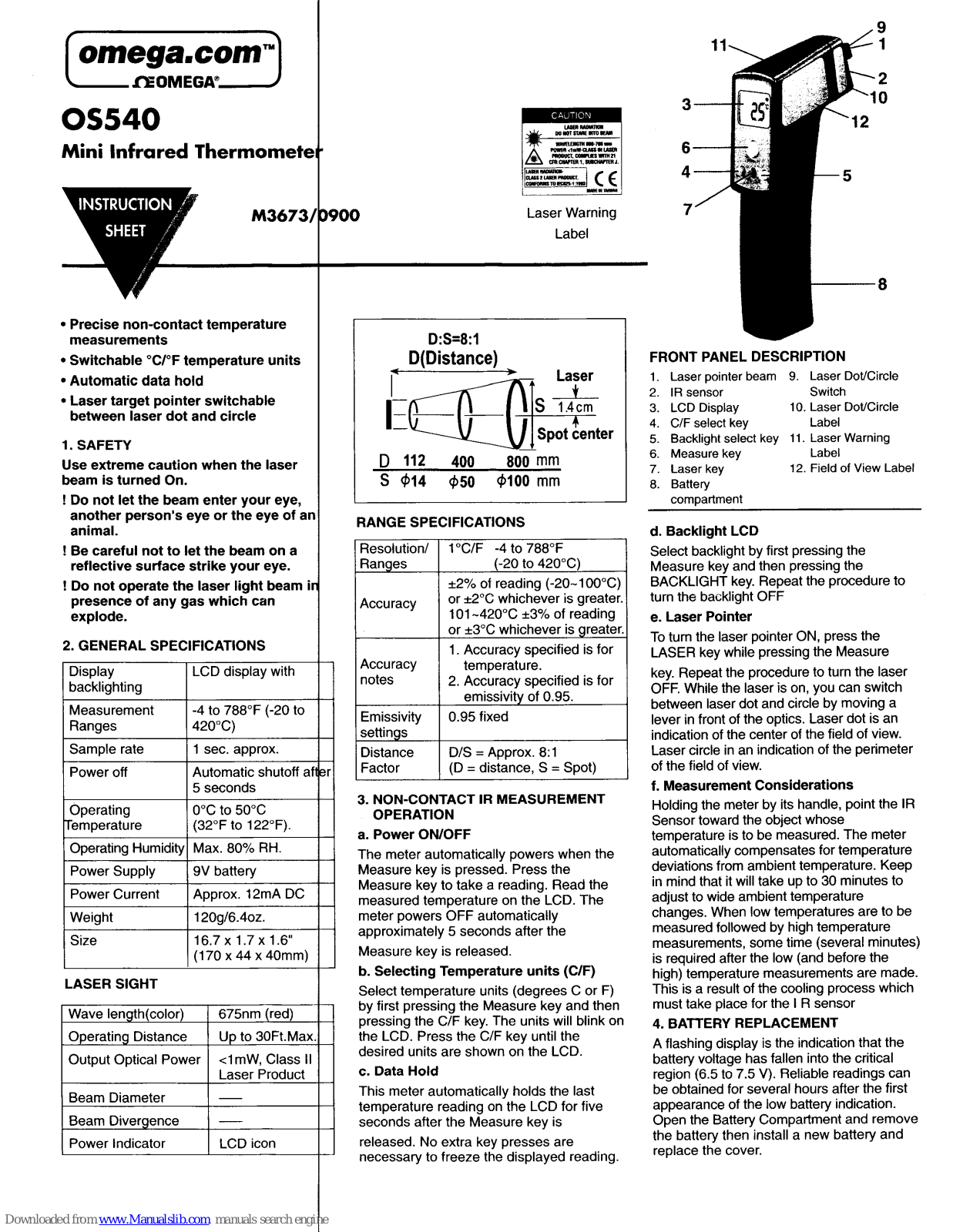 Omega OS540 Instruction Sheet - ManualMachine.com