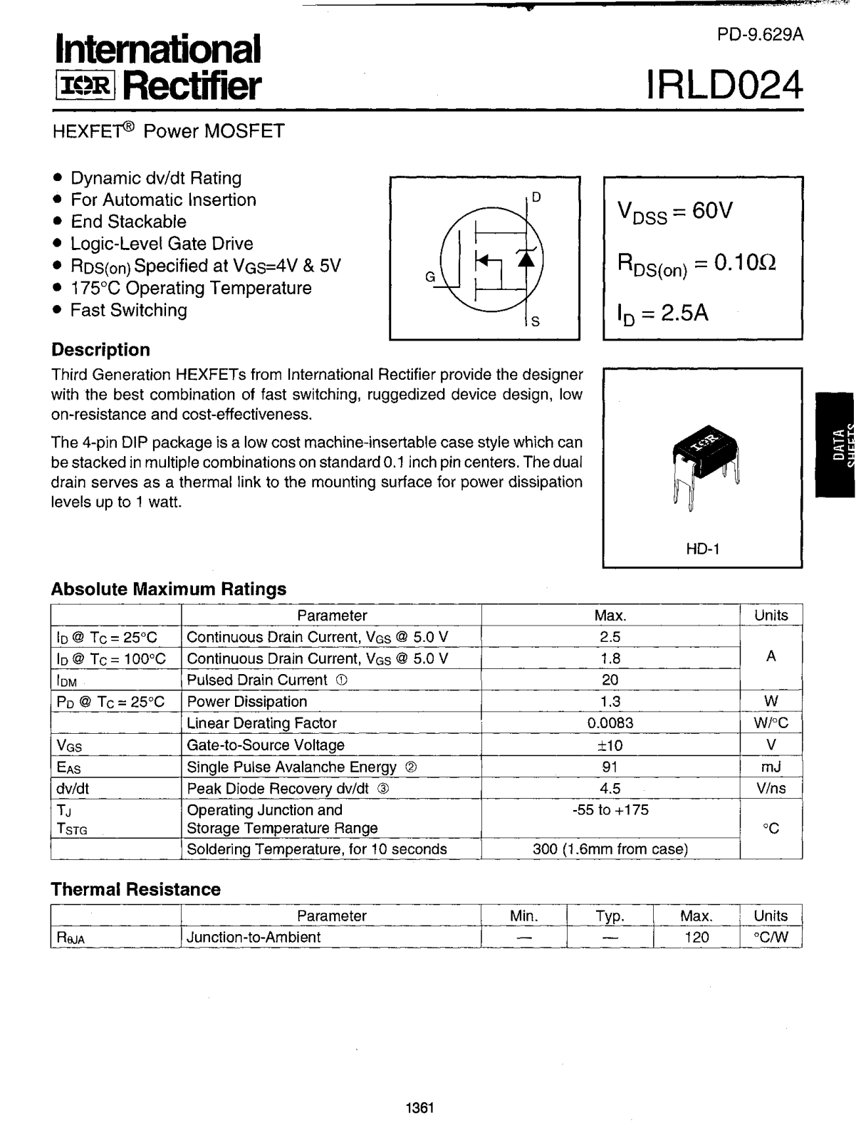 International Rectifier IRLD024 Datasheet