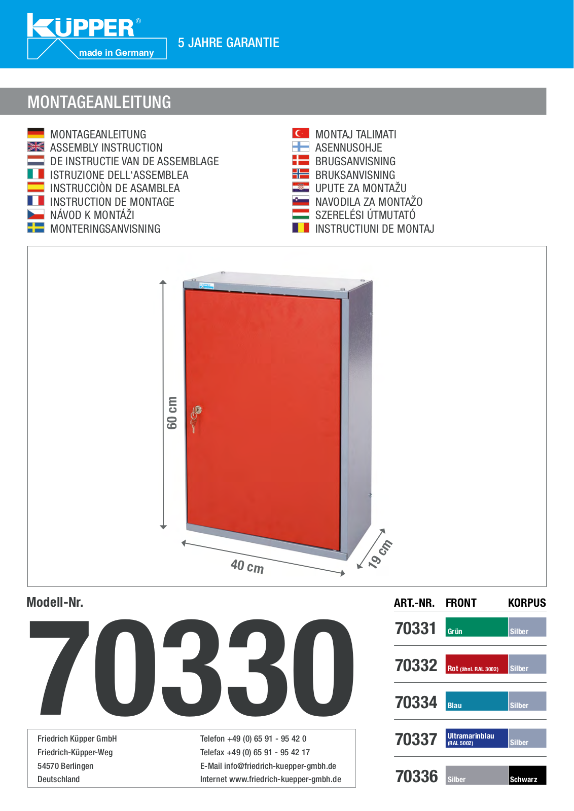 Küpper 70330, 70370, 70331, 70332, 70334 User guide