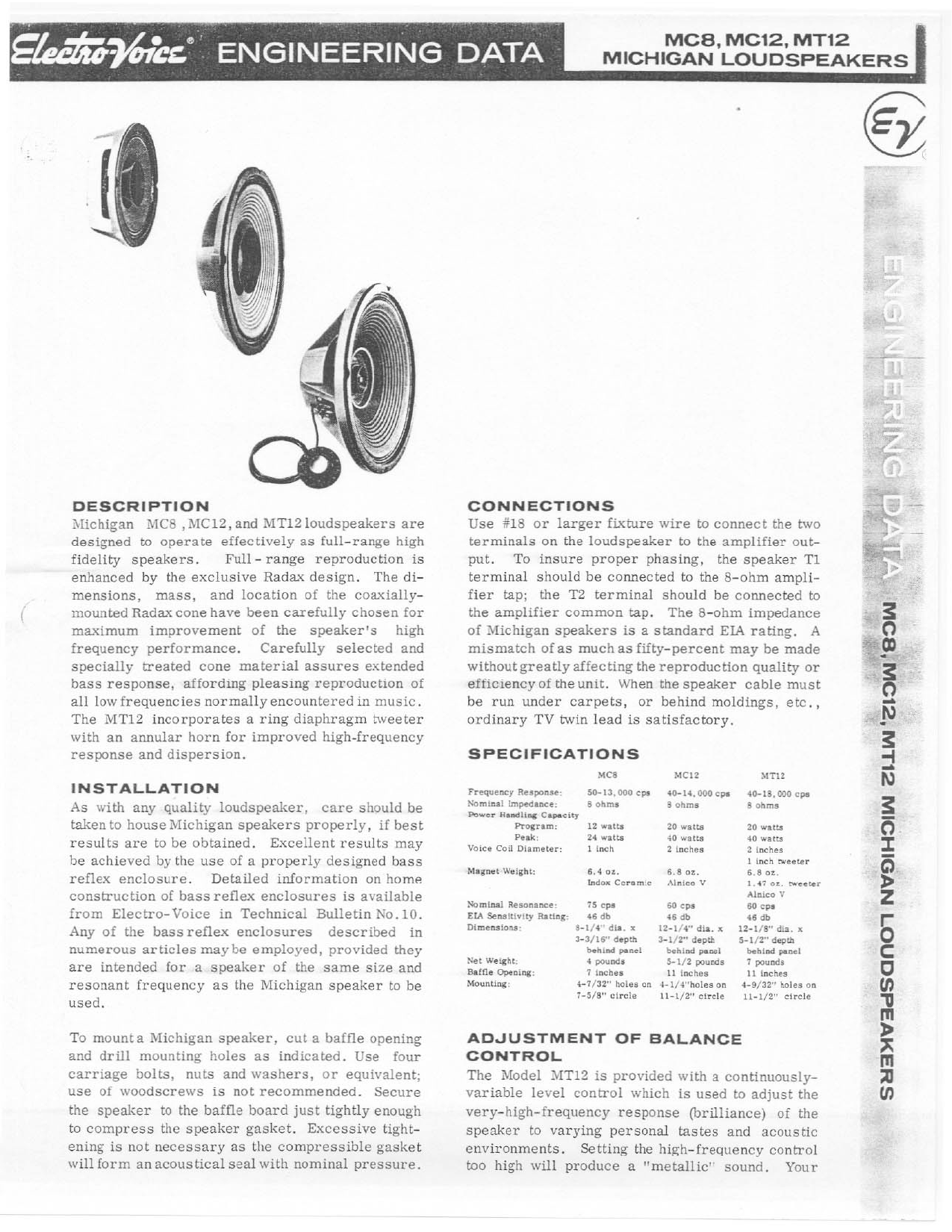 Electro-Voice MC8, MC12, MT12 User Manual