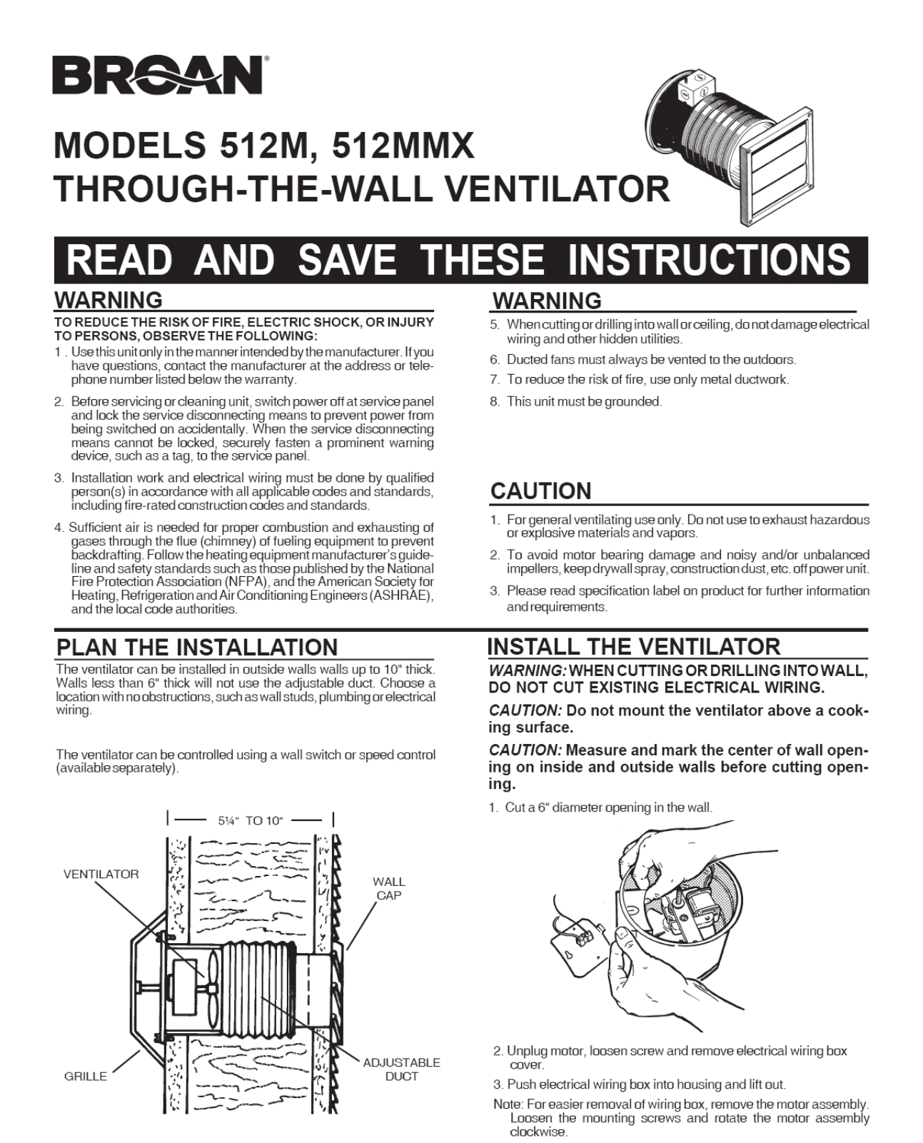 Broan 512m Installation Guide