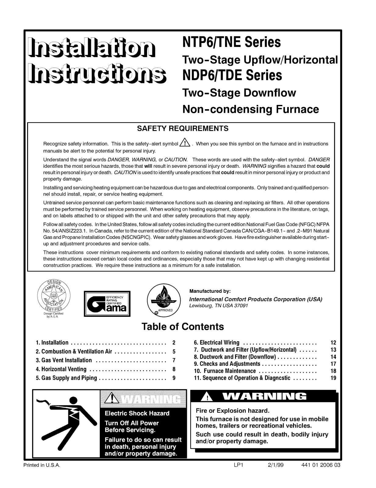 ICP TNE050B12A1, TNE050B12G1, TNE075F14A1, TNE075F14G1, TNE100F14A1 Installation Guide