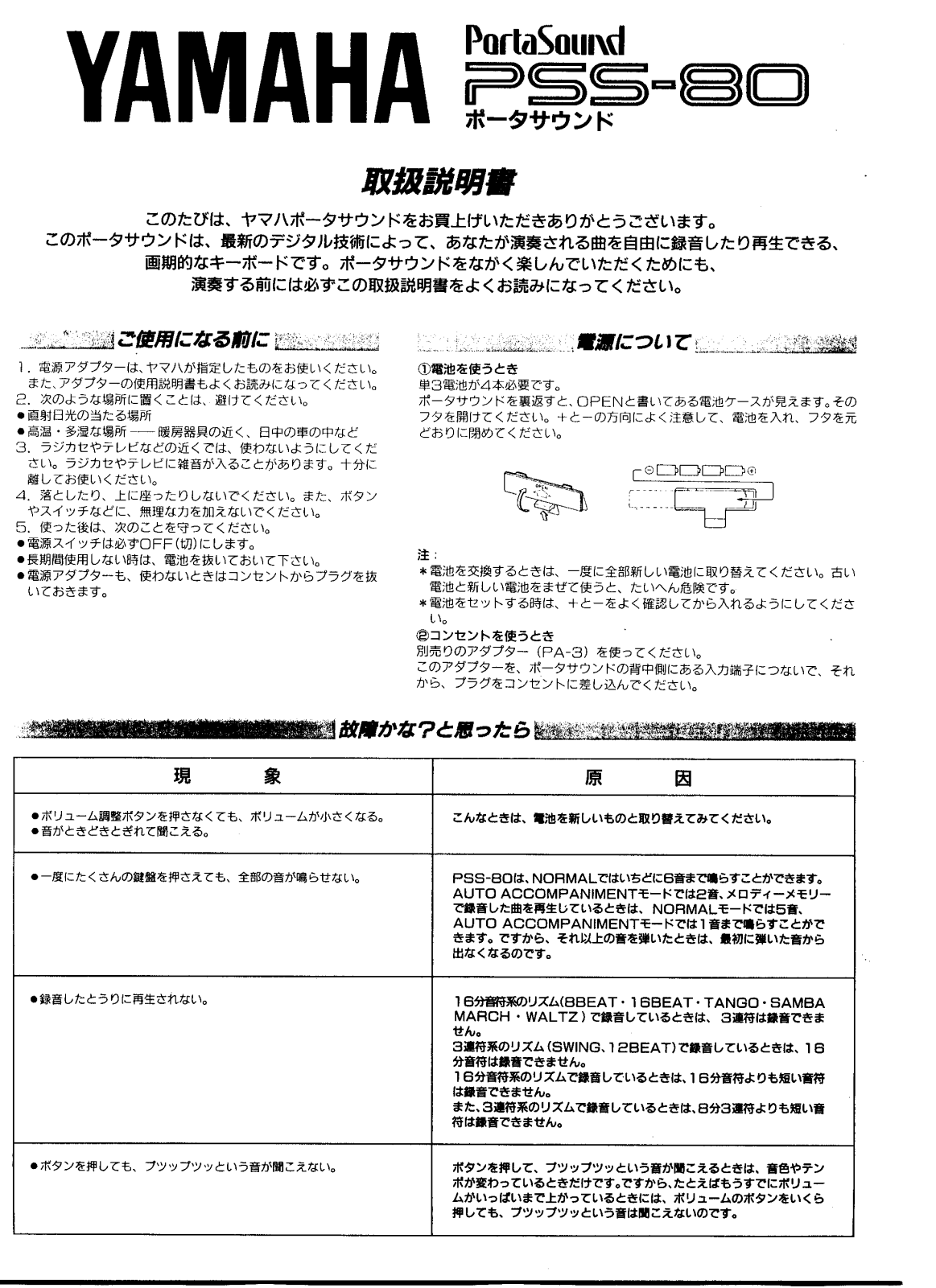 Yamaha PSS-80 User Manual