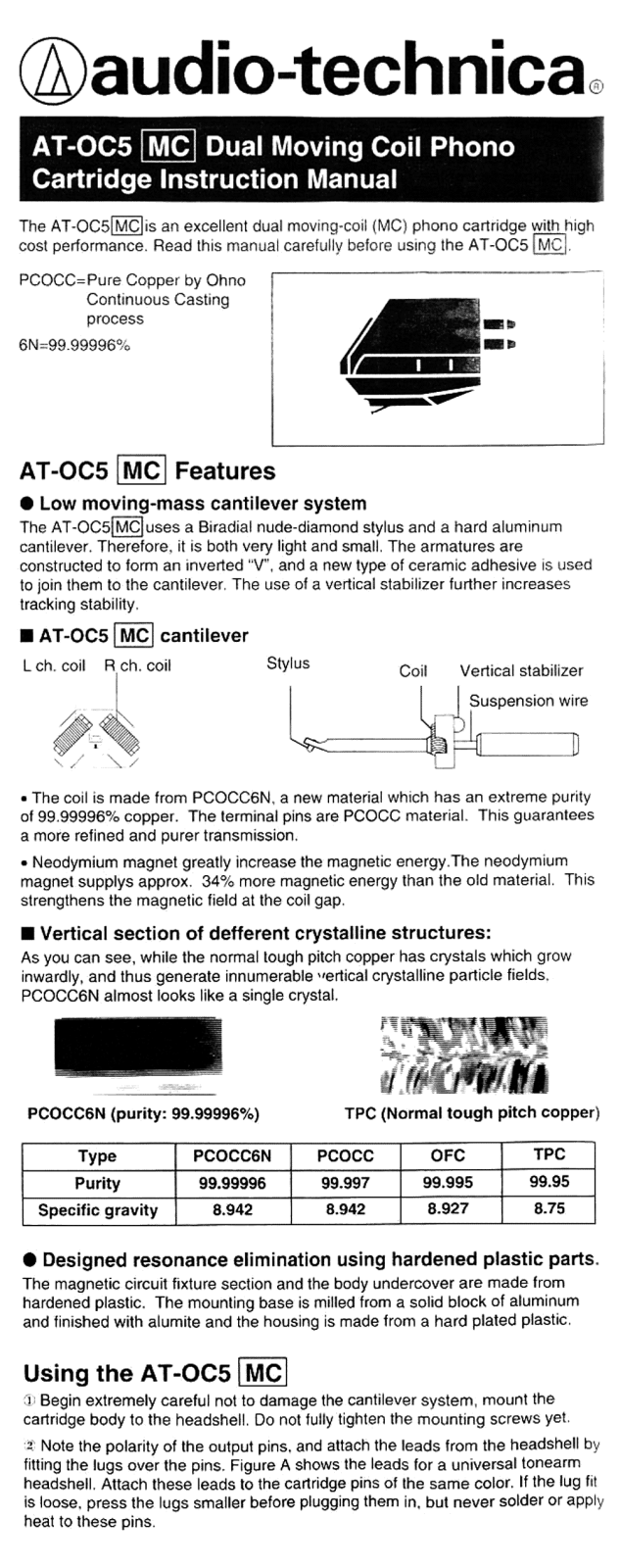 Audio Technica ATOC-5 Owners manual