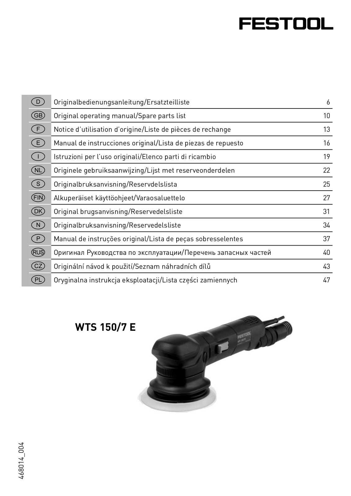 Festool WTS 150/7 E Original Operating Manual