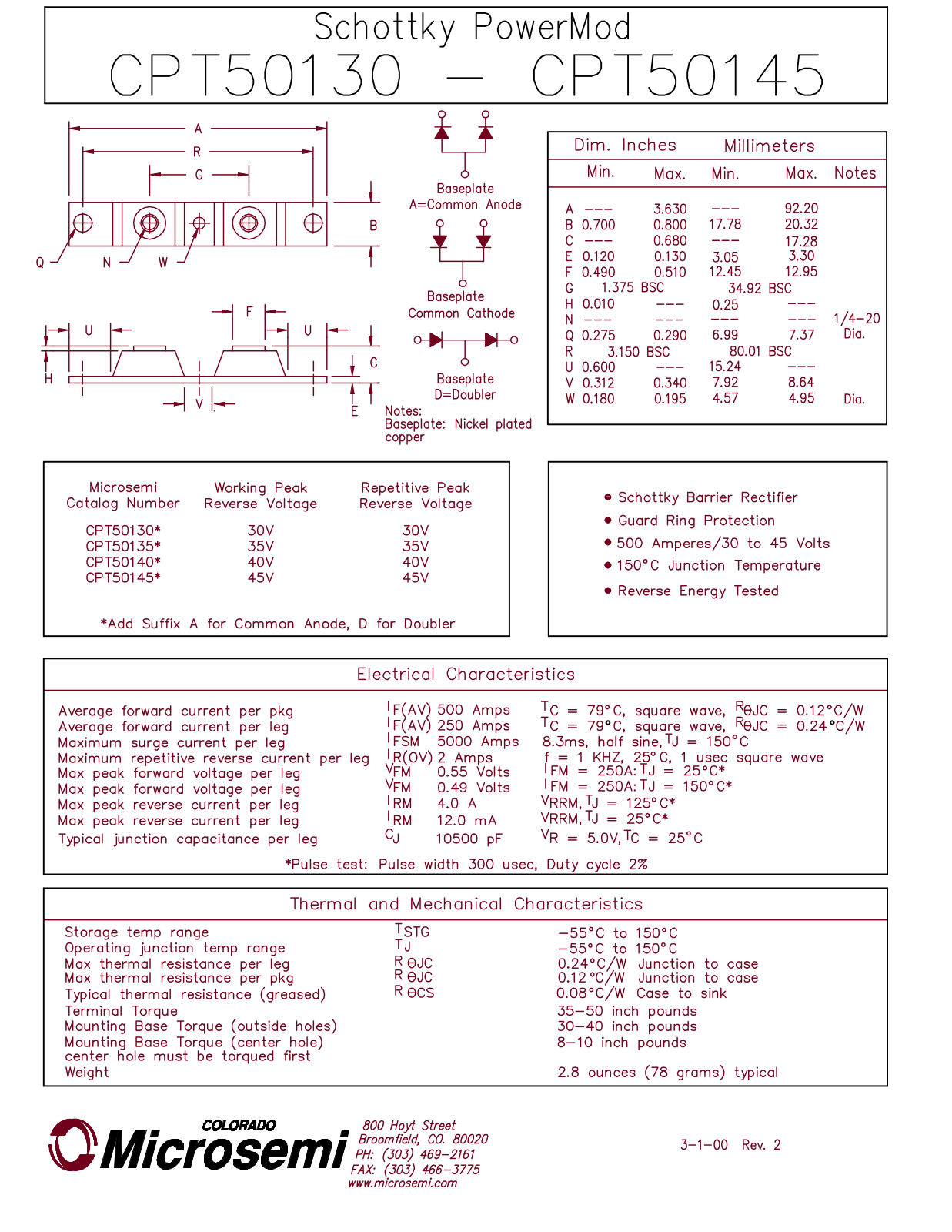 Microsemi Corporation CPT50140, CPT50135, CPT50130 Datasheet