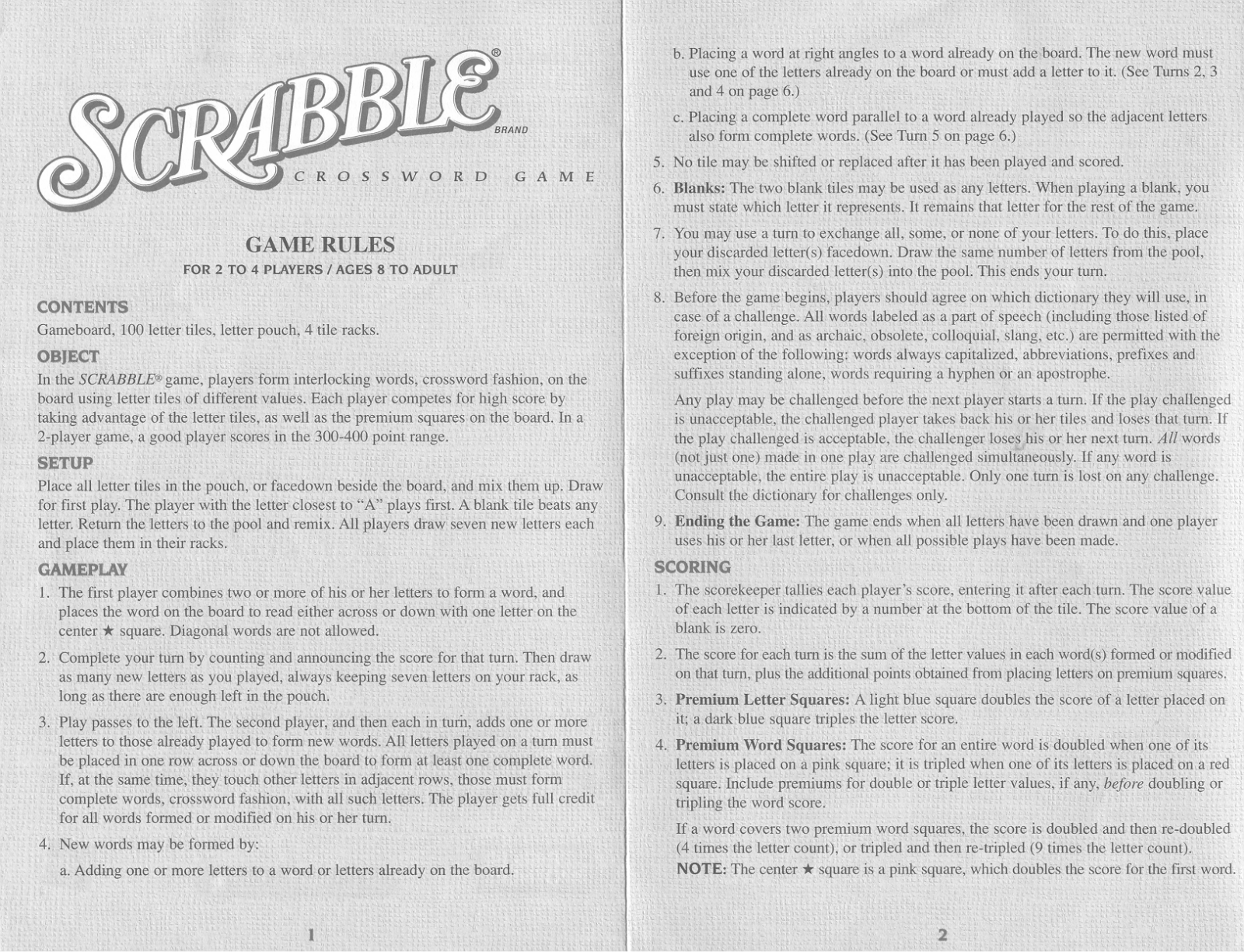 HASBRO Scrabble 2003 User Manual