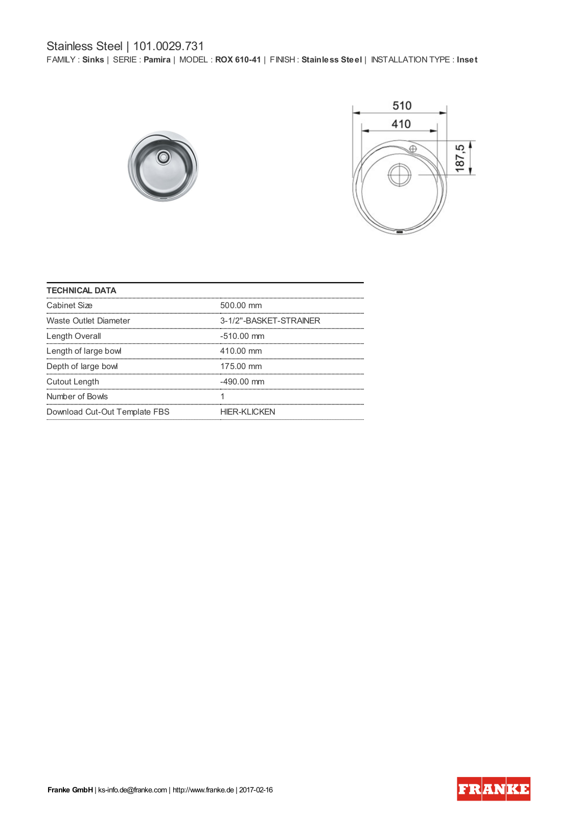 Franke 101.0029.731 Service Manual