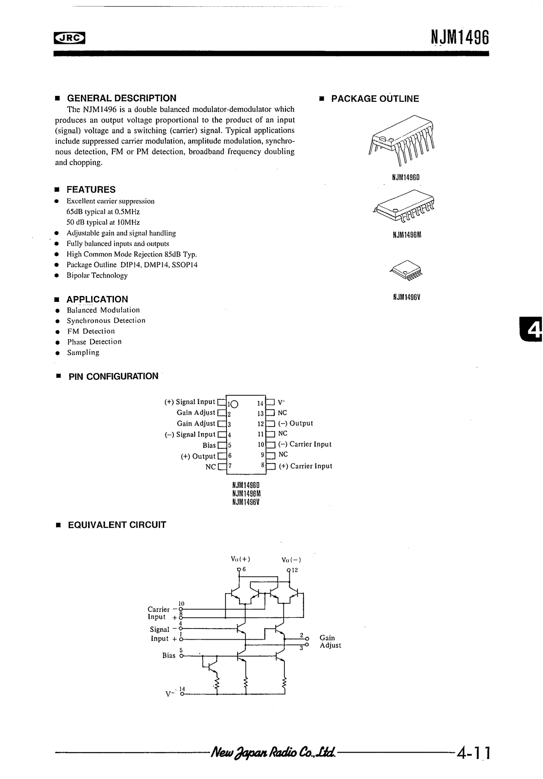 JRC NJM1496V, NJM1496M, NJM1496D Datasheet