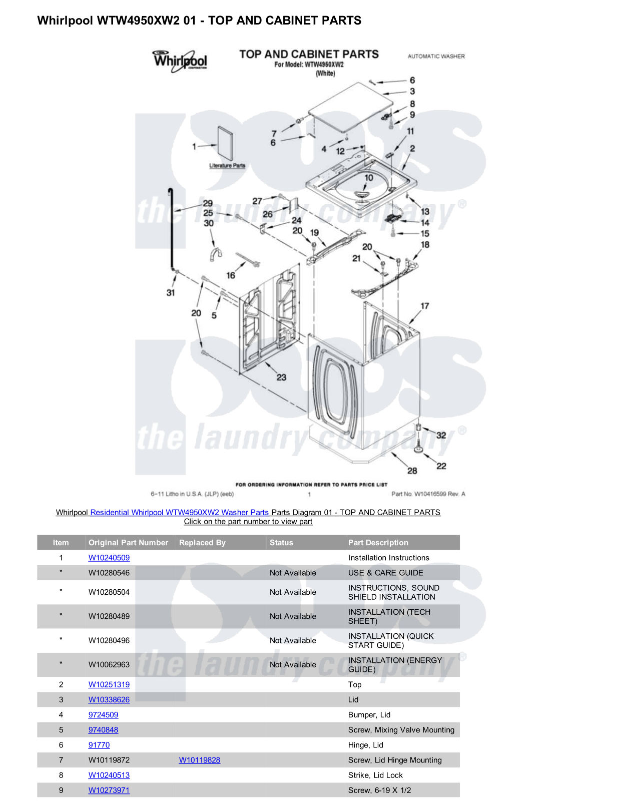 Whirlpool WTW4950XW2 Parts Diagram