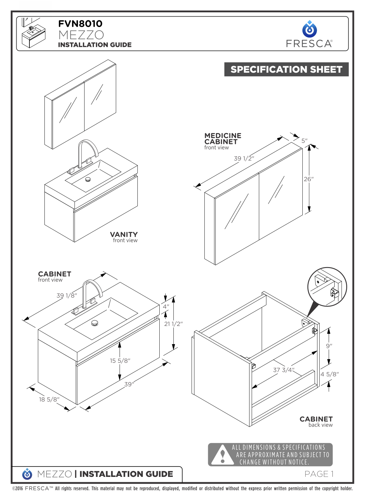 Fresca FVN8010WH Installation Manual