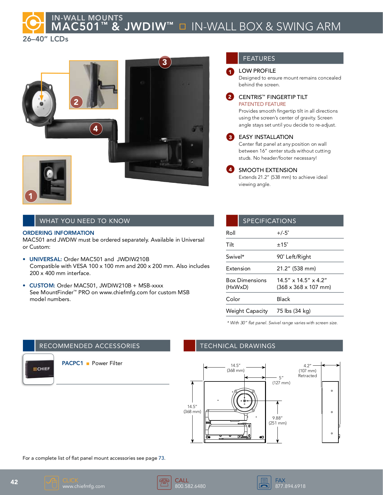 Chief Manufacturing JWDIW, MAC501 User Manual