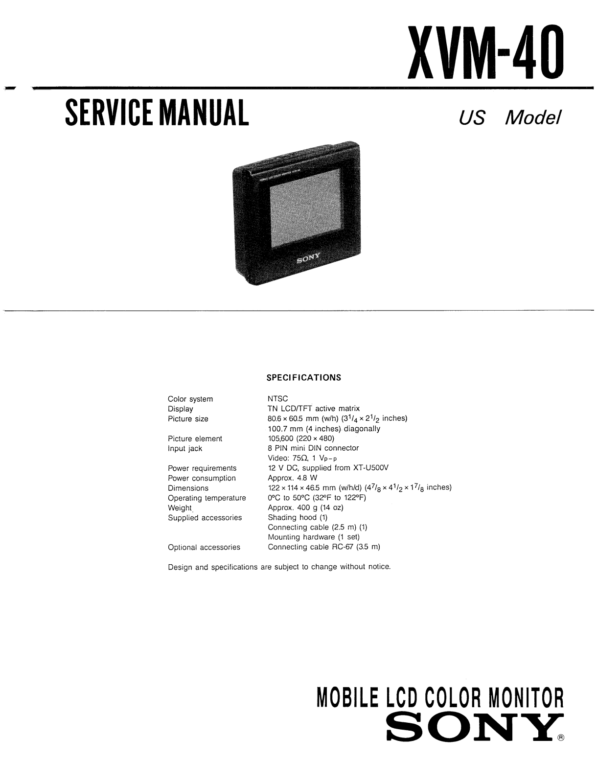 Sony XVM-40 Service manual