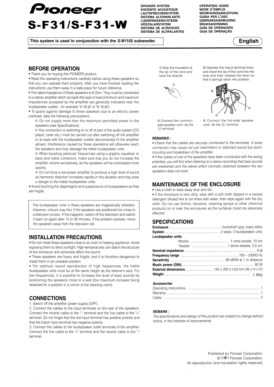 Pioneer S-F31 User Manual