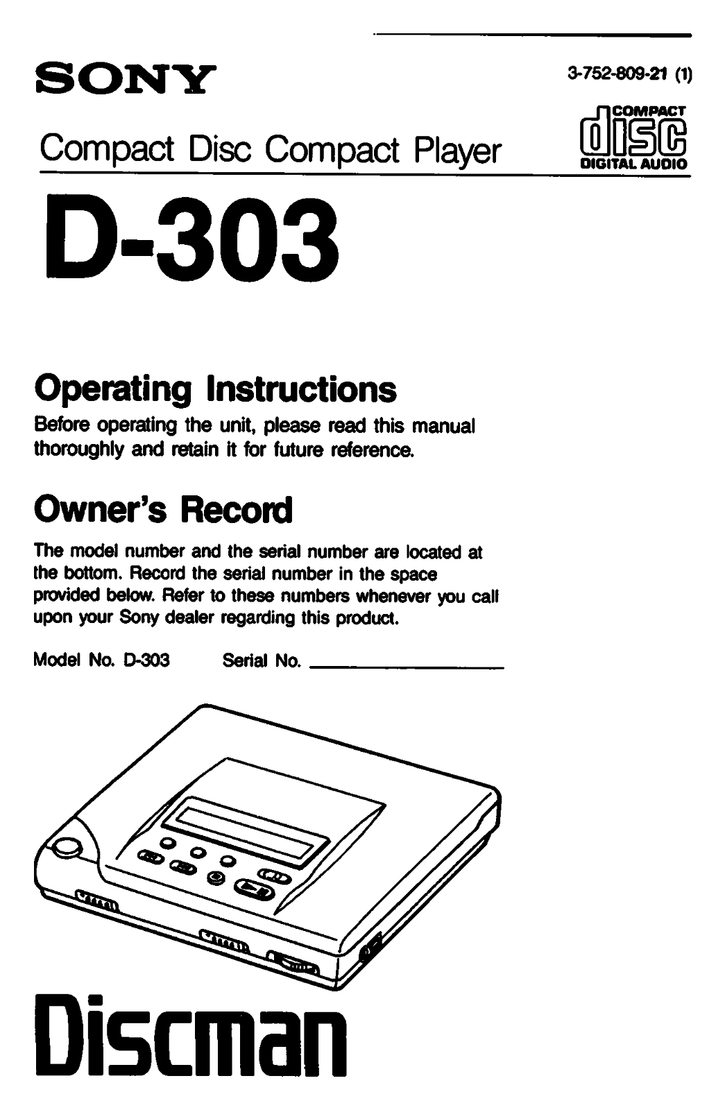 Sony D-303 User Manual