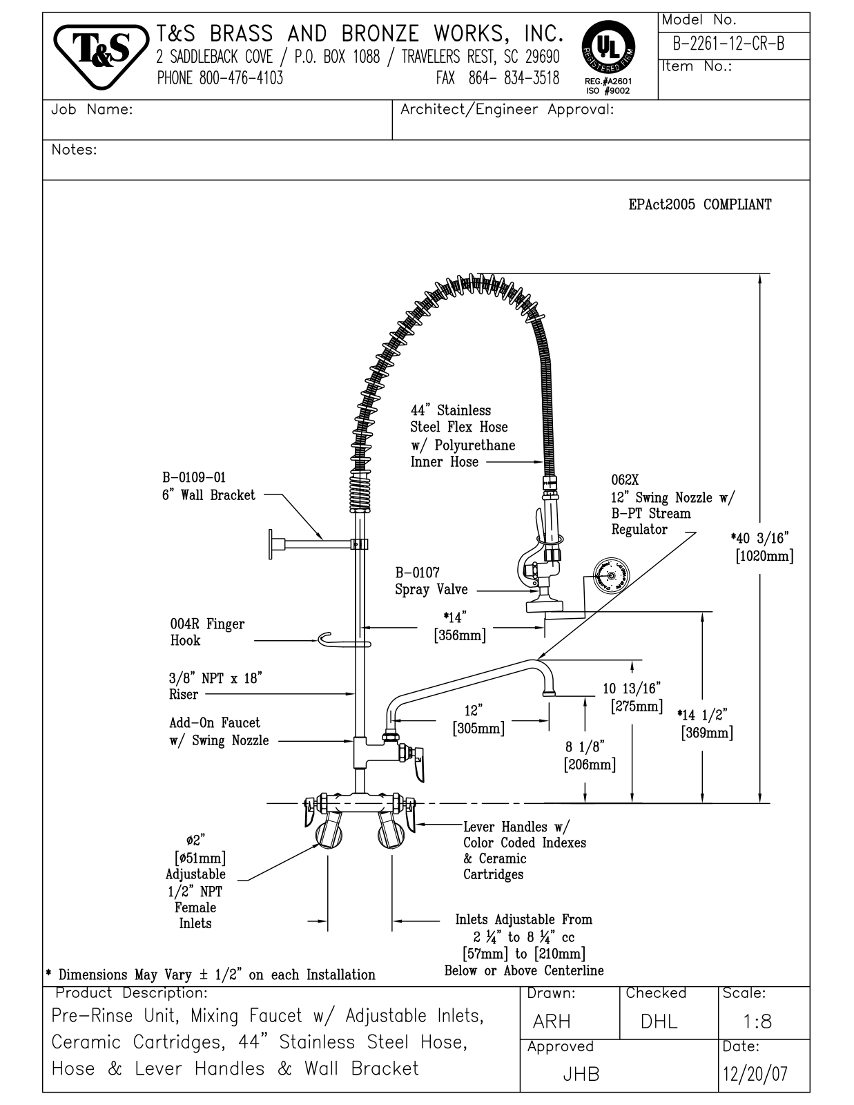 T&S Brass B-2261-12-CR-B User Manual