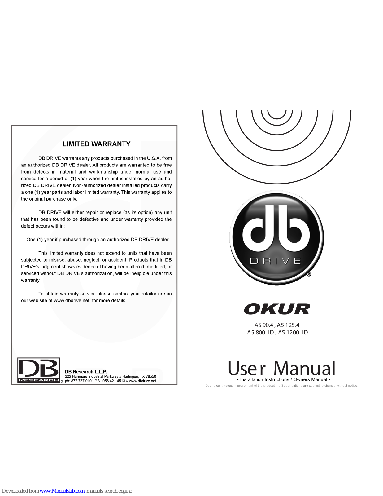 dB OKUR A5 125.4, OKUR A5 800.1D, OKUR A5 90.4, OKUR A5 1200.1D User Manual