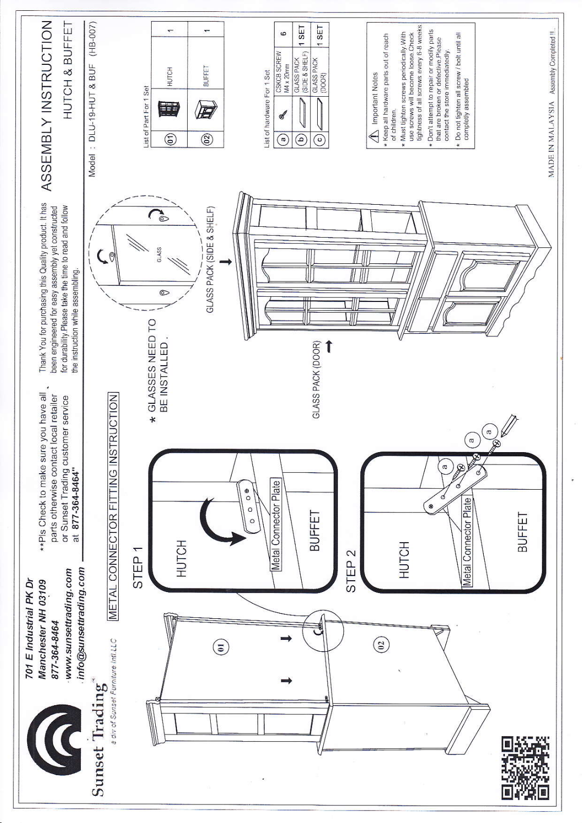 Sunset Trading DLU19BHNLO Assembly Guide