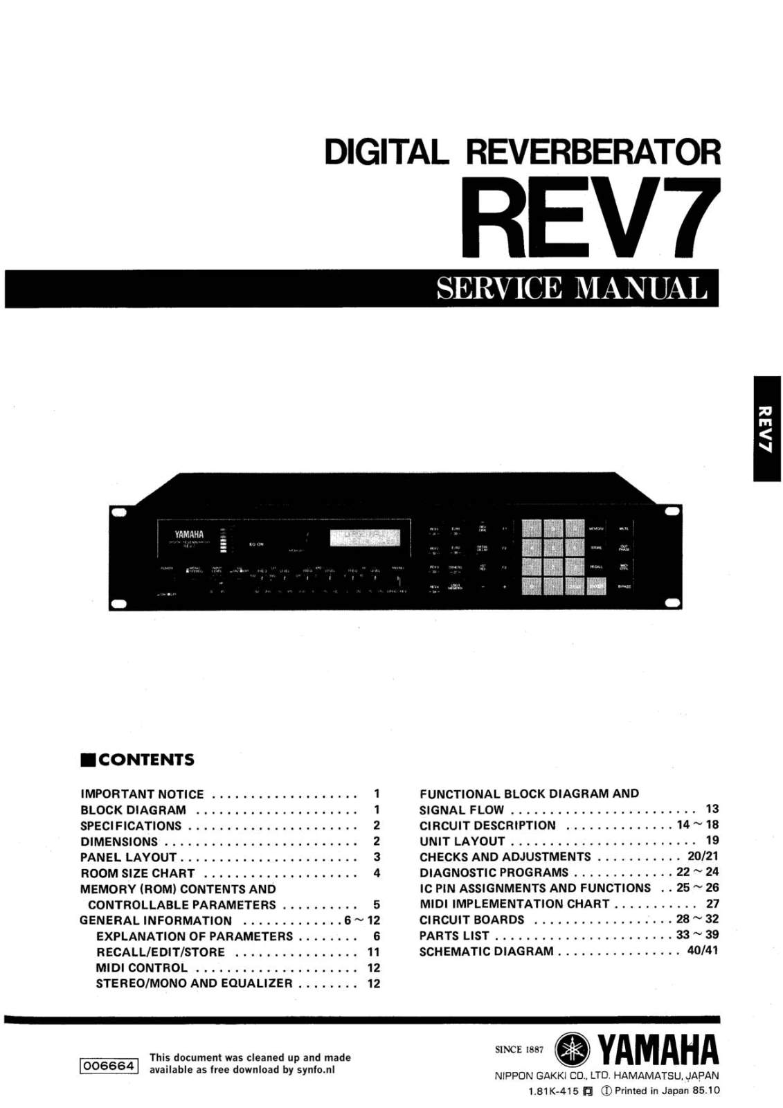 Yamaha REV7 Schematic