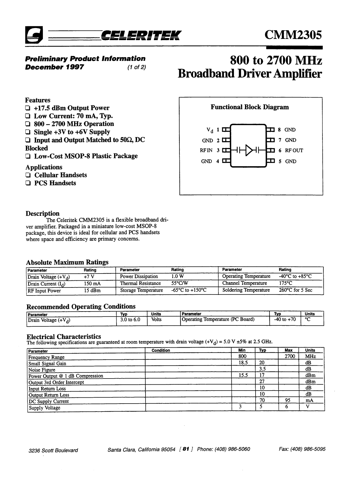 CELER CMM2305-AR-000T, CMM2305-AR-0000 Datasheet