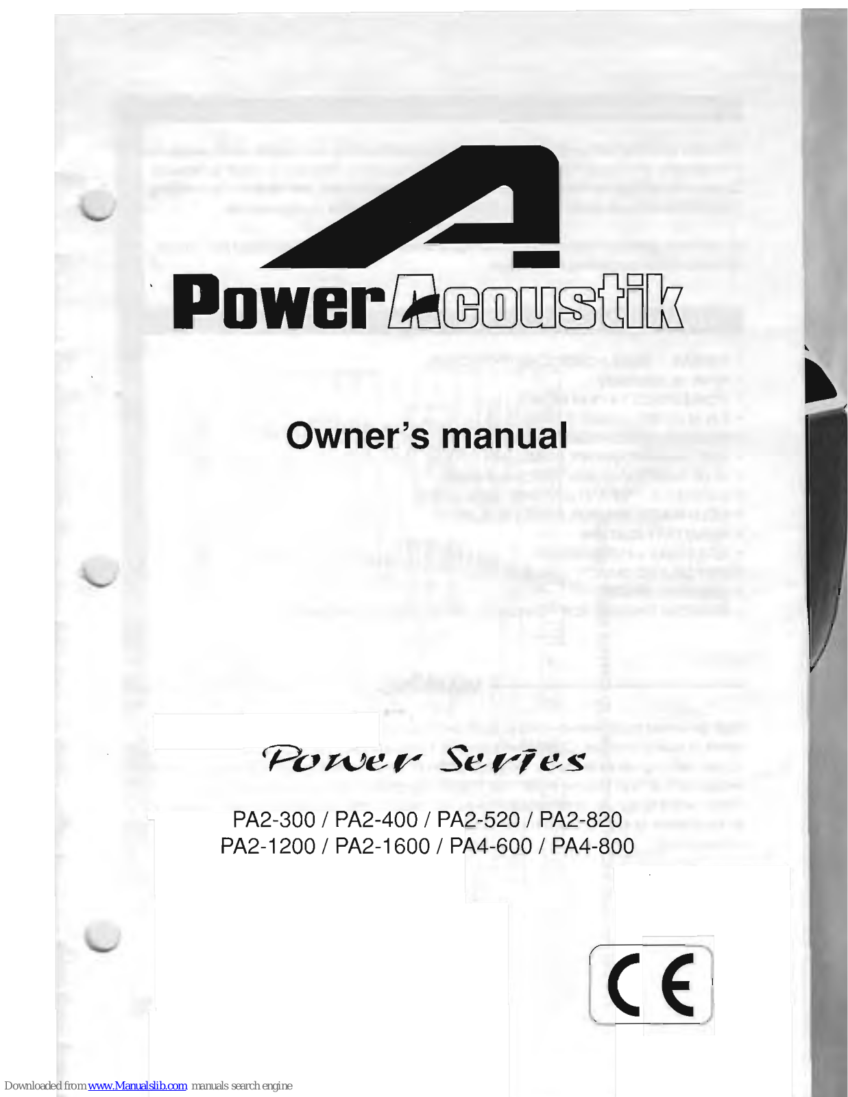 Power Acoustik Power PA2-1200, Power PA2-300, Power PA2-1600, Power PA2-820, Power PA4-600 Owner's Manual