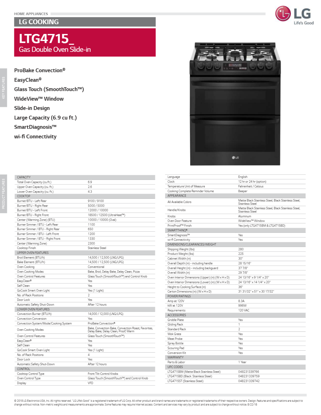 LG LTG4715BM Specs