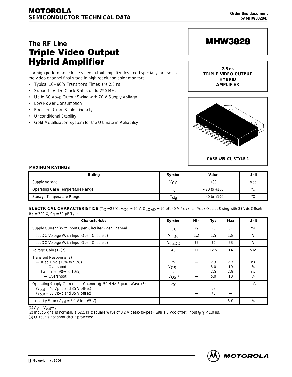 Motorola MHW3828 Datasheet