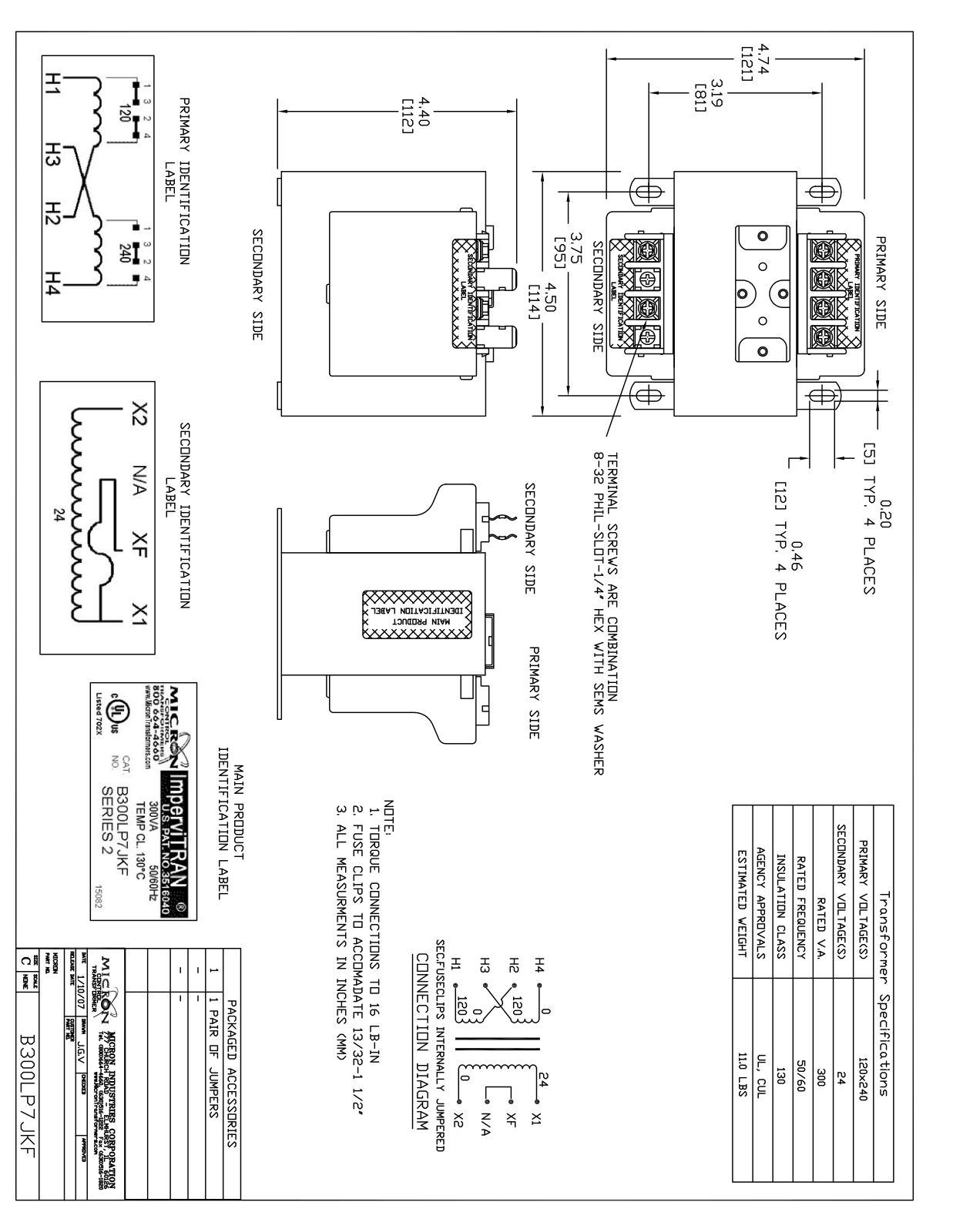 Micron Industries B300LP7JKF Specification Sheet