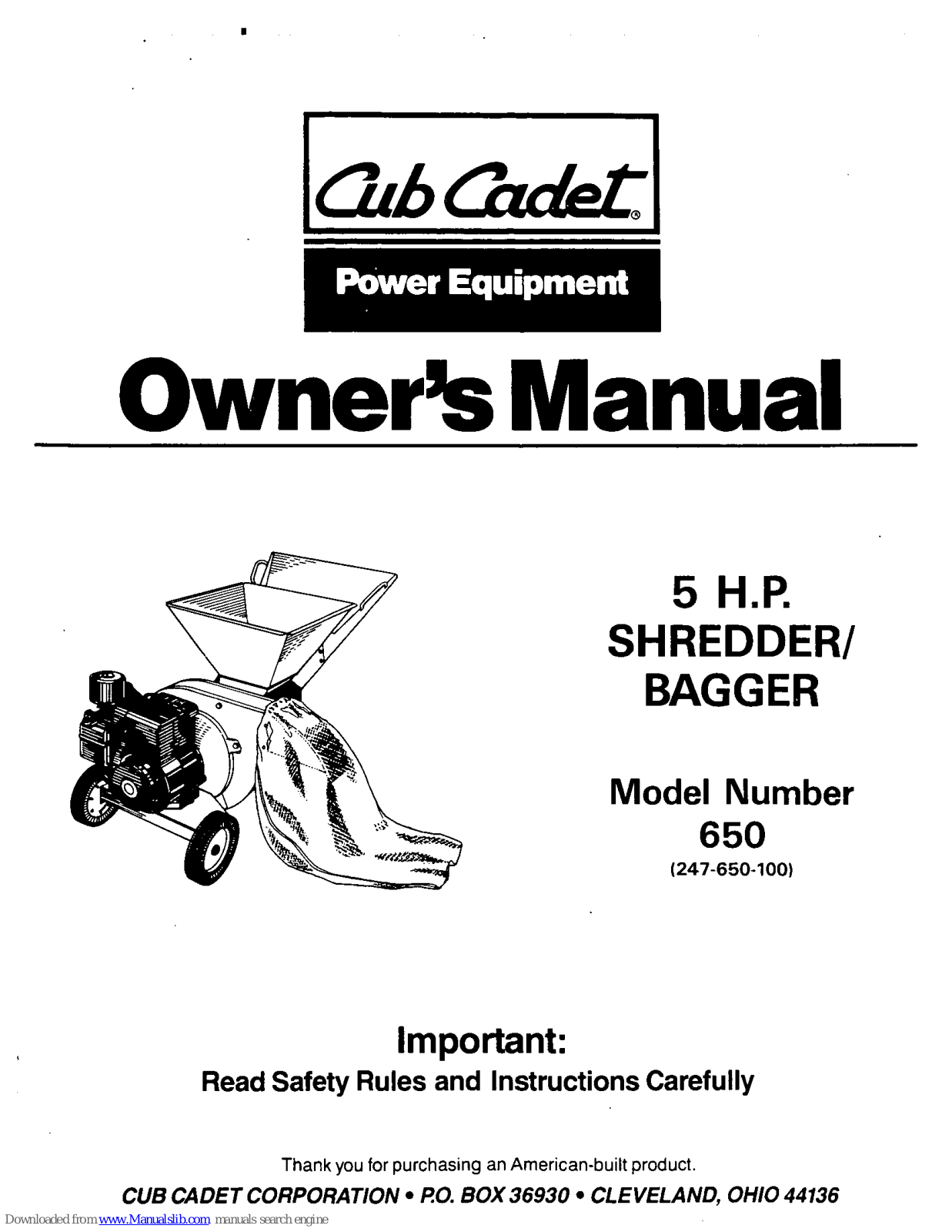 Cub Cadet 247-650-100 Owner's Manual