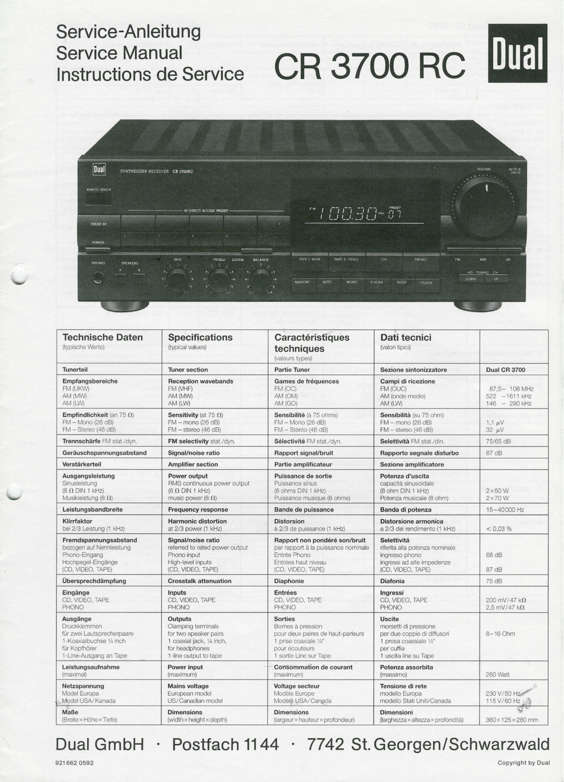 Dual CR-3700-RC Service Manual